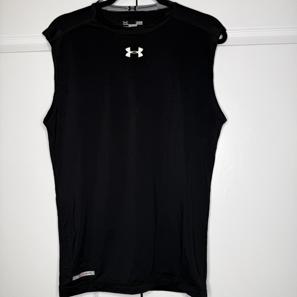 Under Armour Compression Tank Mens Large Black HeatGear Sleeveless Athletic Top